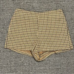 She + Sky High Waist Plaid Shorts in Tan and Black